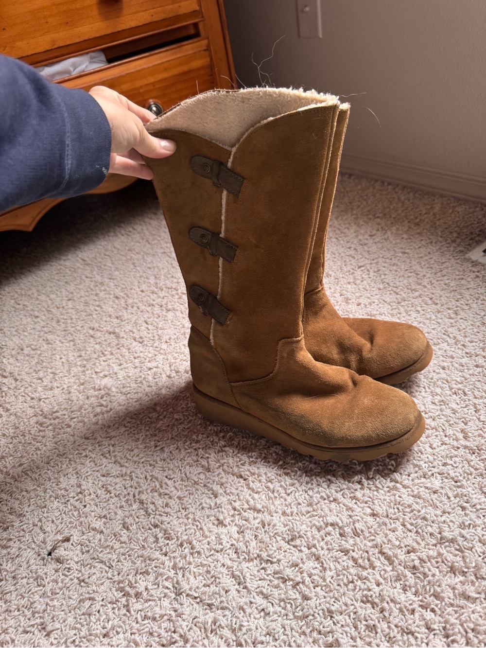 BearPaw Chestnut Brown Suede Shearling Mid-Calf Boots Size 10